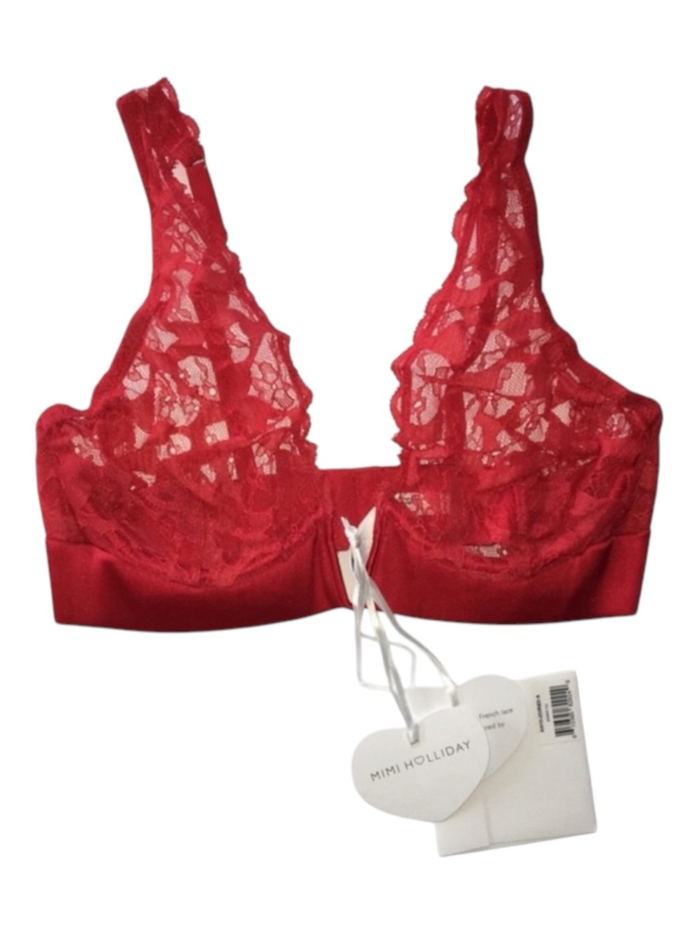 new Mimi Holliday ❤︎︎ Poison Ivy Deep V Plunge ❤︎︎ Heart Lace Bra ❤︎︎ Scarlet - Picture 9 of 16